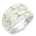 thumbnail image 1 of CHOOSE YOUR COLOR White Simulated Opal Large Wide Rectangle Grid Ring Sterling Silver Band CZ Female Size 9, 1 of 4
