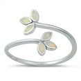 thumbnail image 1 of CHOOSE YOUR COLOR White Simulated Opal Leaves Ring Open Promise .925 Sterling Silver Band CZ Female Size 5, 1 of 4