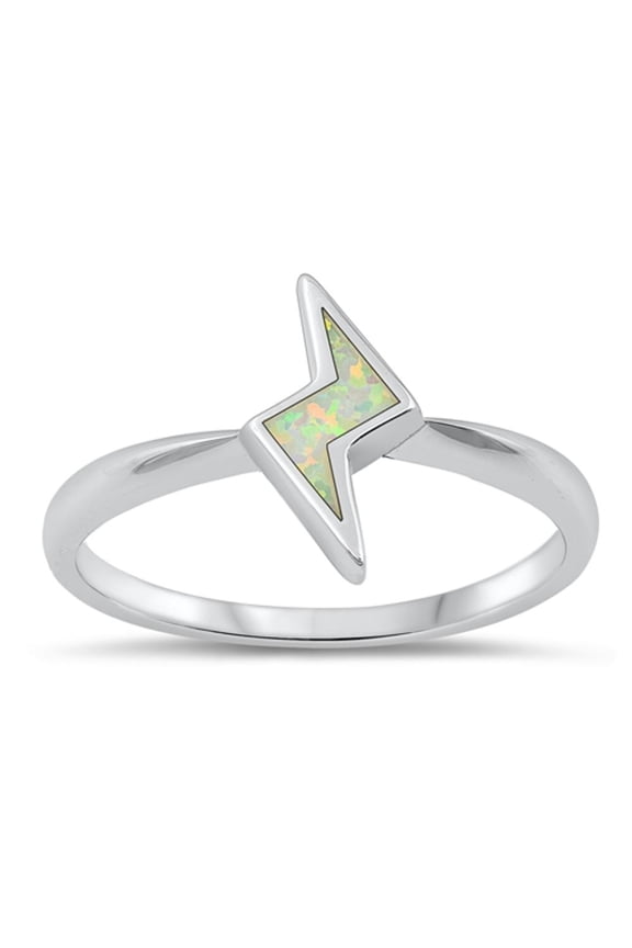 CHOOSE YOUR COLOR White Simulated Opal Lightning Bolt Ring .925 Sterling Silver Band CZ Female Size 9