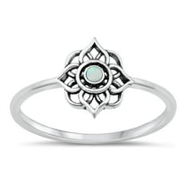 CHOOSE YOUR COLOR White Simulated Opal Lotus Mandala Ring .925 Sterling Silver Band CZ Female Size 9