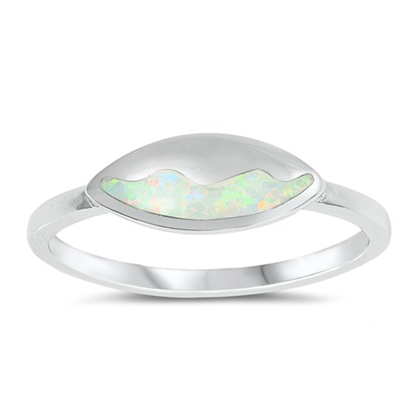 CHOOSE YOUR COLOR White Simulated Opal Marquise Wave Ring .925 Sterling Silver Band CZ Female Size 6
