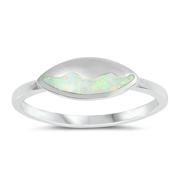 CHOOSE YOUR COLOR White Simulated Opal Marquise Wave Ring .925 Sterling Silver Band CZ Female Size 8