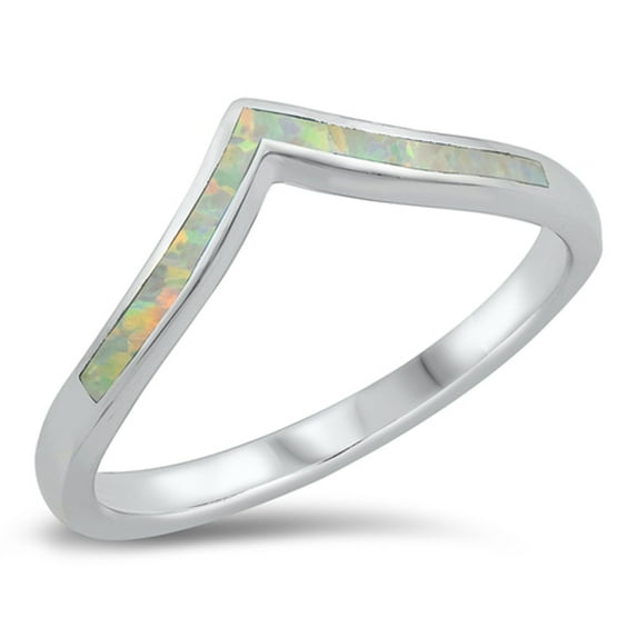 CHOOSE YOUR COLOR White Simulated Opal Minimalist Chevron Ring .925 Sterling Silver Band CZ Female Size 9
