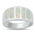 thumbnail image 1 of CHOOSE YOUR COLOR White Simulated Opal Modern Mosaic Ring .925 Sterling Silver Band CZ Female Size 7, 1 of 4