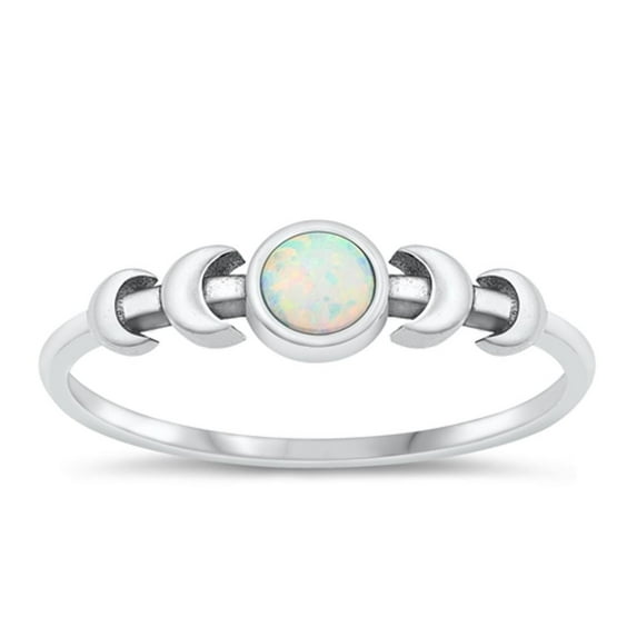 CHOOSE YOUR COLOR White Simulated Opal Moon Ring .925 Sterling Silver Band CZ Female Size 5
