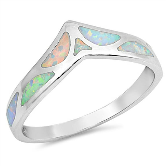 CHOOSE YOUR COLOR White Simulated Opal Mosaic Chevron Thumb Ring 925 Sterling Silver Band CZ Female Size 12