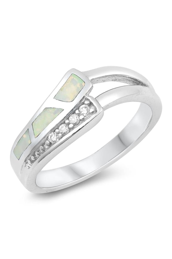 CHOOSE YOUR COLOR White Simulated Opal Mosaic Ring .925 Sterling Silver Thumb Band CZ Female Size 5