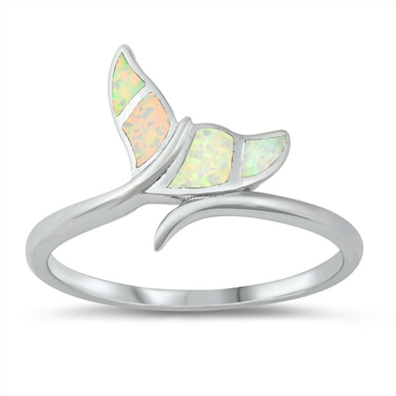 CHOOSE YOUR COLOR White Simulated Opal Mosaic Whale Tail Sterling Silver Ring CZ Female Size 6