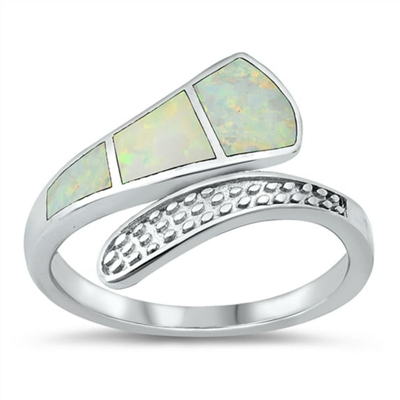 CHOOSE YOUR COLOR White Simulated Opal Mosaic Wrap Ring .925 Sterling Silver Band CZ Female Size 8