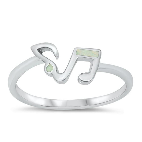 CHOOSE YOUR COLOR White Simulated Opal Music Notes Ring .925 Sterling Silver Band CZ Female Size 8
