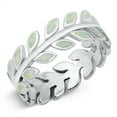 thumbnail image 1 of CHOOSE YOUR COLOR White Simulated Opal Nature Leaf Plant Ring .925 Sterling Silver Band CZ Female Size 8, 1 of 4