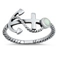 thumbnail image 1 of CHOOSE YOUR COLOR White Simulated Opal Nautical Anchor Rope Ring .925 Sterling Silver CZ Female Size 7, 1 of 4