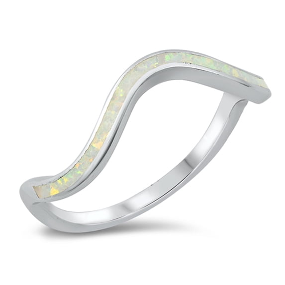 CHOOSE YOUR COLOR White Simulated Opal Ocean Wave Ring .925 Sterling Silver Band CZ Female Size 8