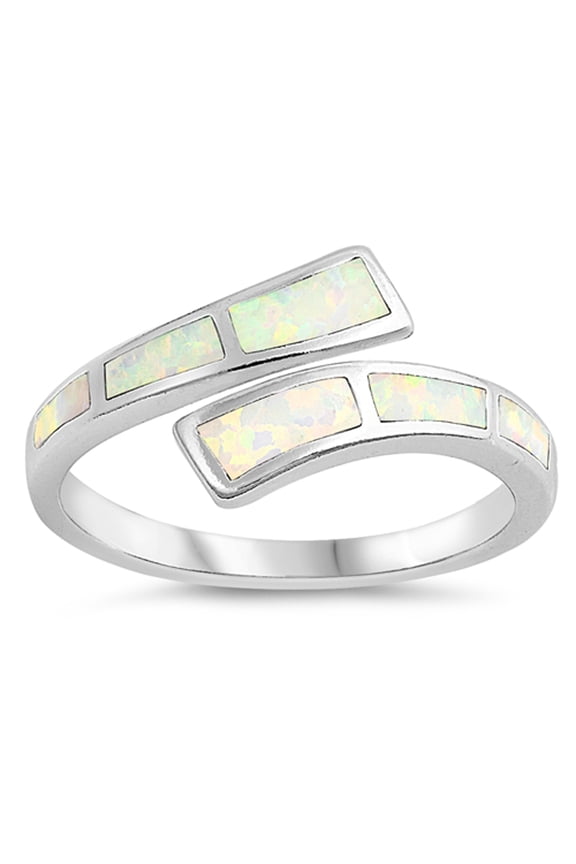CHOOSE YOUR COLOR White Simulated Opal Open Knuckle Midi Ring Sterling Silver Twisted Band CZ Female Size 8