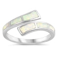 thumbnail image 1 of CHOOSE YOUR COLOR White Simulated Opal Open Knuckle Midi Ring Sterling Silver Twisted Band CZ Female Size 9, 1 of 4