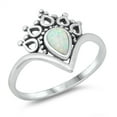 thumbnail image 1 of CHOOSE YOUR COLOR White Simulated Opal Ornate Peacock Style Bali Chevron Sterling Silver Ring CZ Female Size 7, 1 of 4