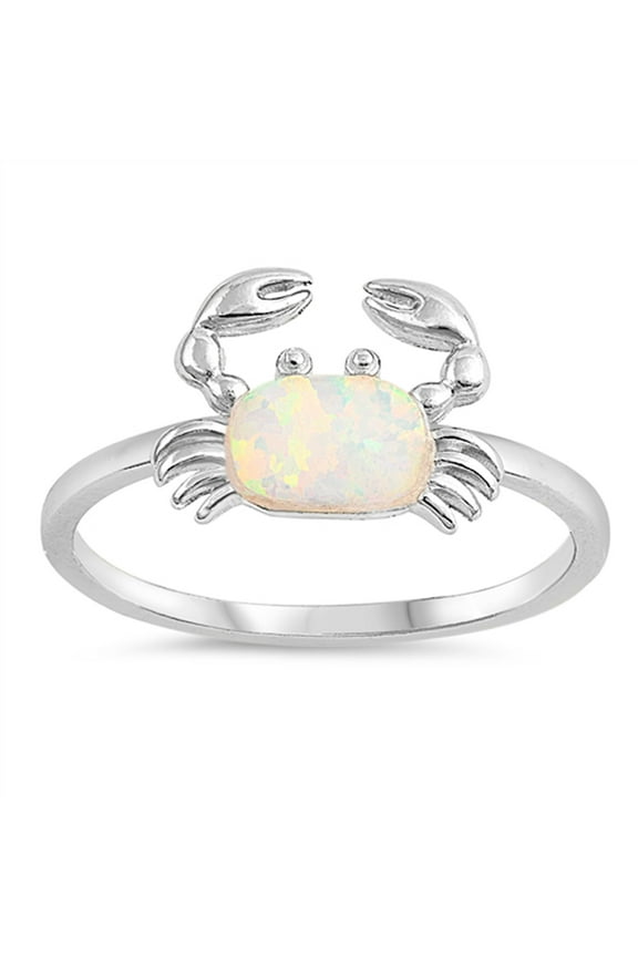 CHOOSE YOUR COLOR White Simulated Opal Oval Animal Crab Claw Ring .925 Sterling Silver Band CZ Female Size 10