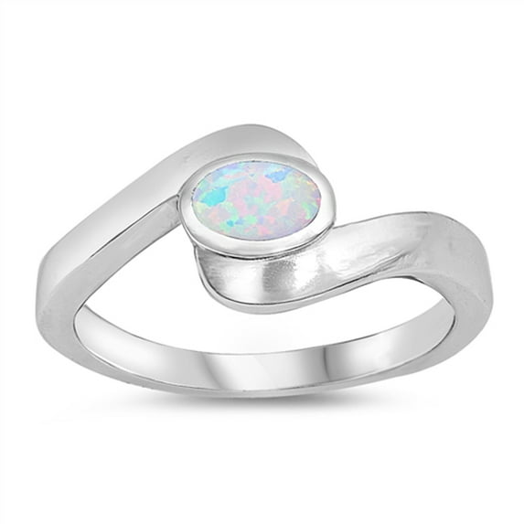 CHOOSE YOUR COLOR White Simulated Opal Oval Inlay Wave Ring 925 Sterling Silver Band CZ Female Size 9