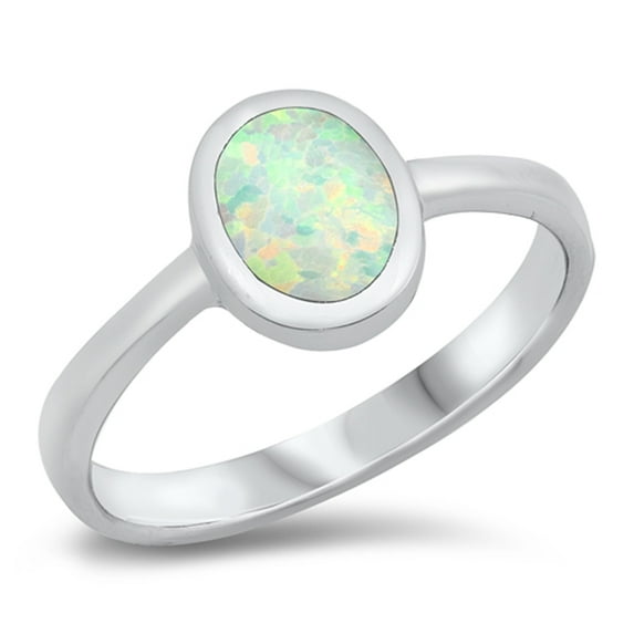 CHOOSE YOUR COLOR White Simulated Opal Oval Promise Ring .925 Sterling Silver Band CZ Female Size 6