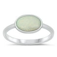 thumbnail image 1 of CHOOSE YOUR COLOR White Simulated Opal Oval Promise Ring 925 Sterling Silver Minimalist Band CZ Female Size 4, 1 of 4