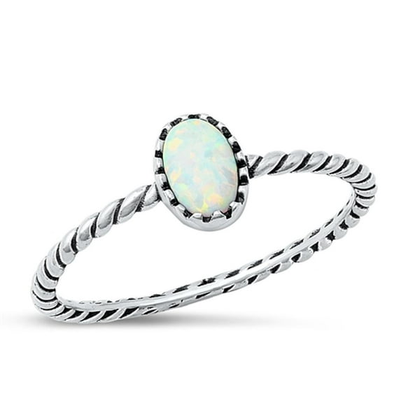 CHOOSE YOUR COLOR White Simulated Opal Oval Ring .925 Chic Sterling Silver Band CZ Female Size 6