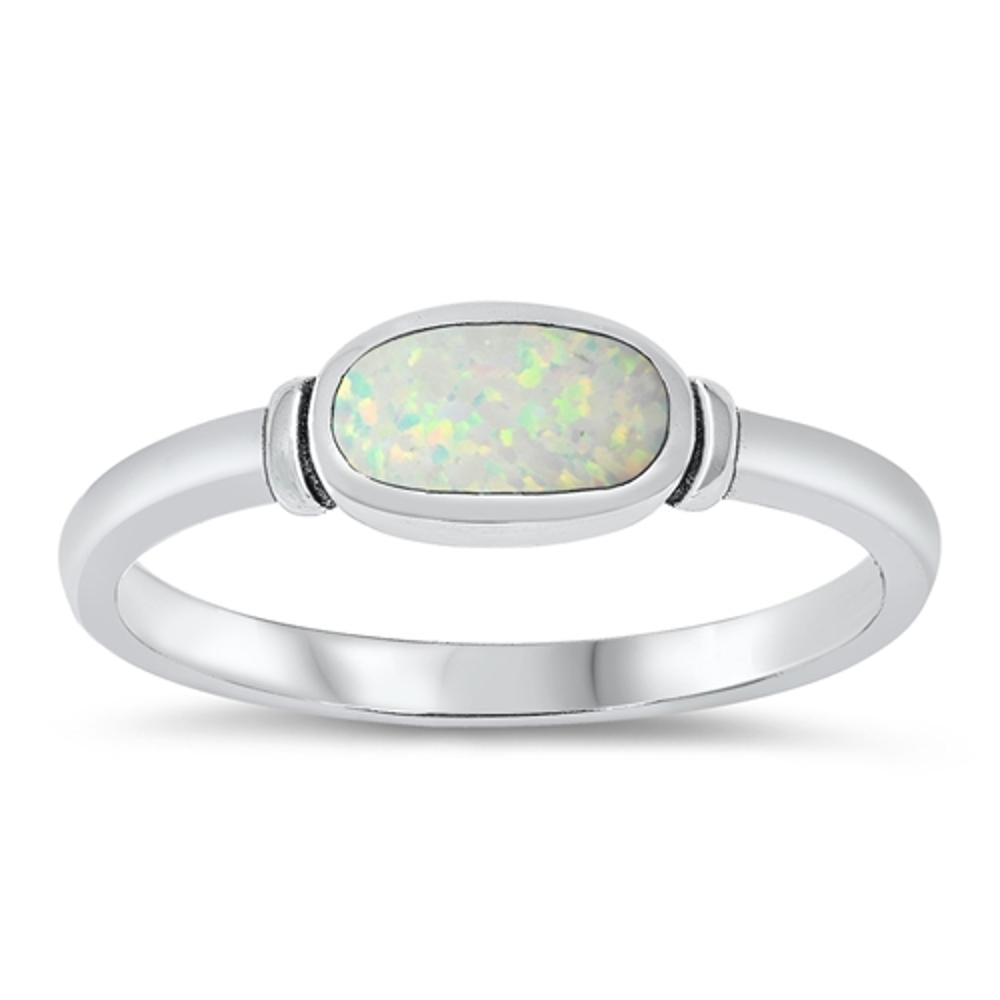 Oval Simulated Opal Infinity Ring - .925 Sterling Silver Knot Band, Size 10 - View #5