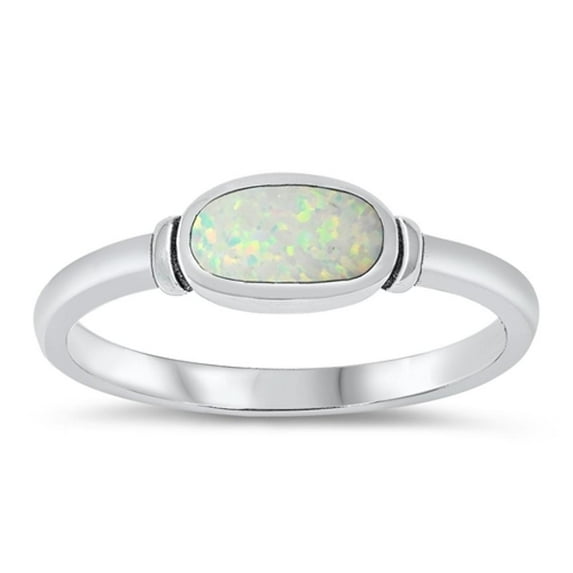 CHOOSE YOUR COLOR White Simulated Opal Oval Ring .925 Sterling Silver Band CZ Female Size 7