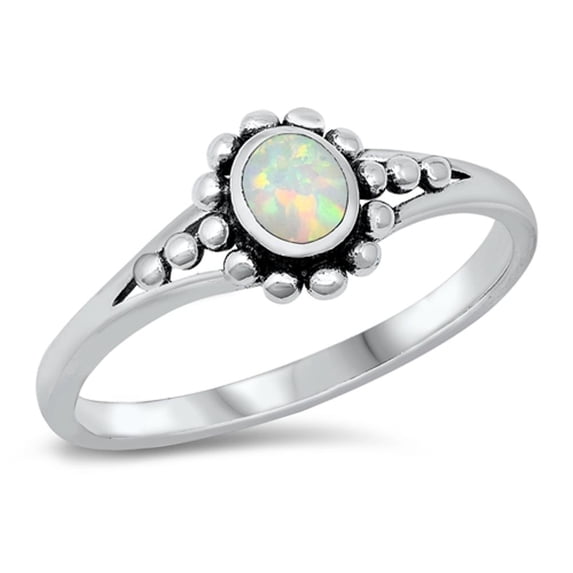 CHOOSE YOUR COLOR White Simulated Opal Oval Ring .925 Sterling Silver CZ Jewelry Female Size 6