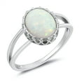 thumbnail image 1 of CHOOSE YOUR COLOR White Simulated Opal Oval Solitaire Raised Ring .925 Sterling Silver Band CZ Female Size 10, 1 of 4