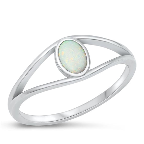 CHOOSE YOUR COLOR White Simulated Opal Oval Split Shank Ring 925 Sterling Silver Band CZ Female Size 6