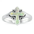 thumbnail image 1 of CHOOSE YOUR COLOR White Simulated Opal Oxidized Swirl Cross Ring 925 Sterling Silver Band CZ Female Size 10, 1 of 4