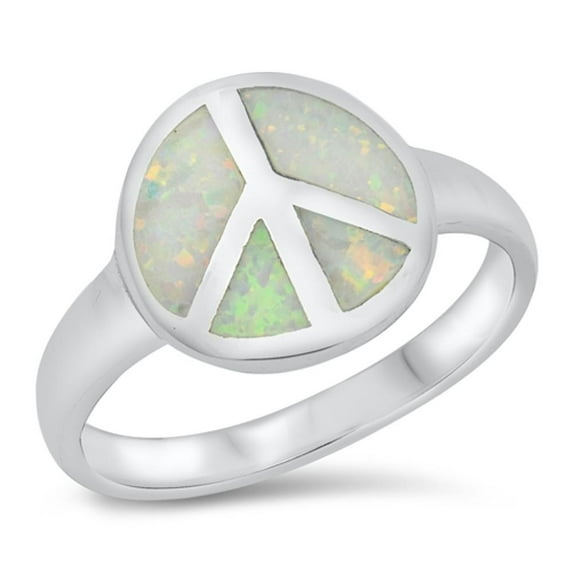 CHOOSE YOUR COLOR White Simulated Opal Peace Ring .925 Sterling Silver Band CZ Female Size 8