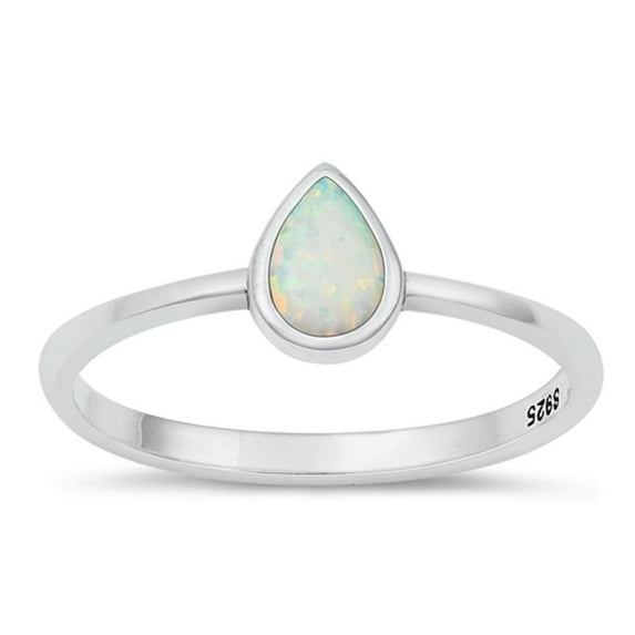 CHOOSE YOUR COLOR White Simulated Opal Pear Ring 925 Sterling Silver Minimalist Band CZ Female Size 7