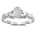 thumbnail image 1 of CHOOSE YOUR COLOR White Simulated Opal Promise Claddagh Ring .925 Sterling Silver Band CZ Female Size 11, 1 of 4