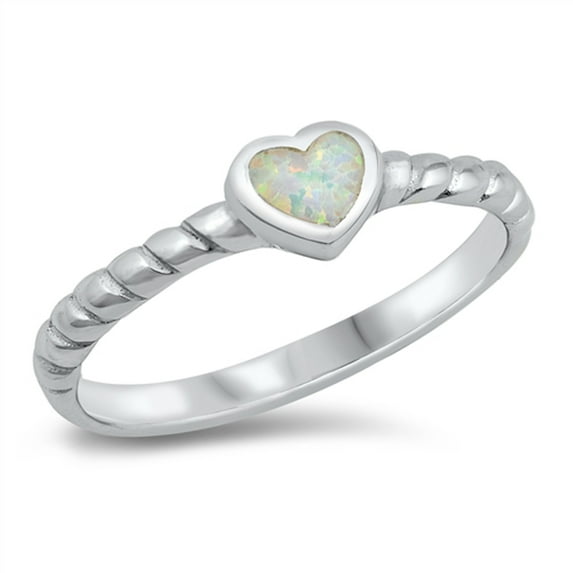 CHOOSE YOUR COLOR White Simulated Opal Promise Heart Ring .925 Sterling Silver CZ Female Size 9