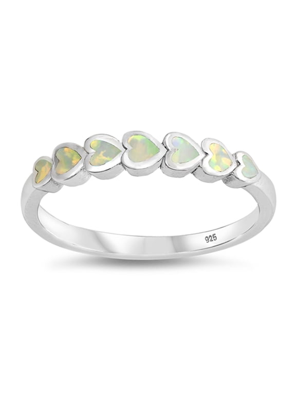 CHOOSE YOUR COLOR White Simulated Opal Promise Heart Stacking Ring .925 Sterling Silver Band CZ Female Size 9