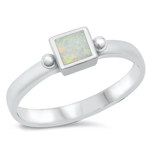 CHOOSE YOUR COLOR White Simulated Opal Promise Ring .925 Sterling Silver Band CZ Female Size 10
