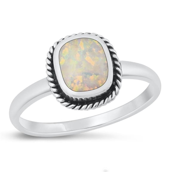 CHOOSE YOUR COLOR White Simulated Opal Promise Ring .925 Sterling Silver Band CZ Female Size 10