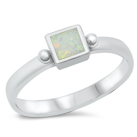CHOOSE YOUR COLOR White Simulated Opal Promise Ring .925 Sterling Silver Band CZ Female Size 7