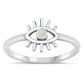 thumbnail image 1 of CHOOSE YOUR COLOR White Simulated Opal Protective Eye Ring .925 Sterling Silver Band CZ Female Size 4, 1 of 4