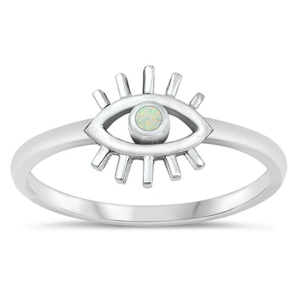 CHOOSE YOUR COLOR White Simulated Opal Protective Eye Ring .925 Sterling Silver Band CZ Female Size 4