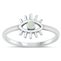 CHOOSE YOUR COLOR White Simulated Opal Protective Eye Ring .925 Sterling Silver Band CZ Female Size 9