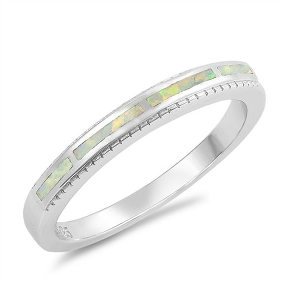 CHOOSE YOUR COLOR White Simulated Opal Rectangle Stackable Ring Sterling Silver Band CZ Female Size 6