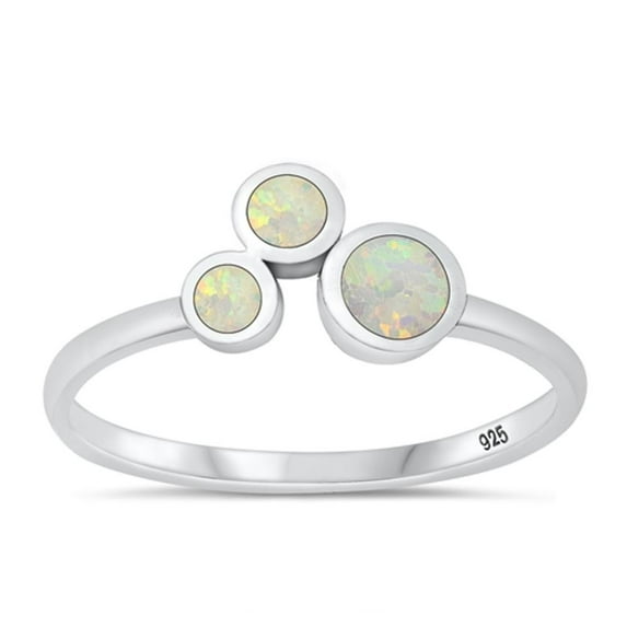 CHOOSE YOUR COLOR White Simulated Opal Ring .925 Sterling Silver Abstract Band CZ Female Size 9
