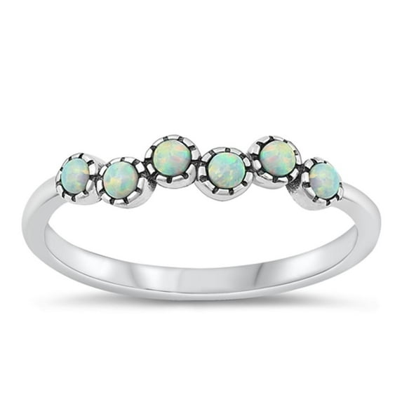 CHOOSE YOUR COLOR White Simulated Opal Ring .925 Sterling Silver Bali Band CZ Female Size 5