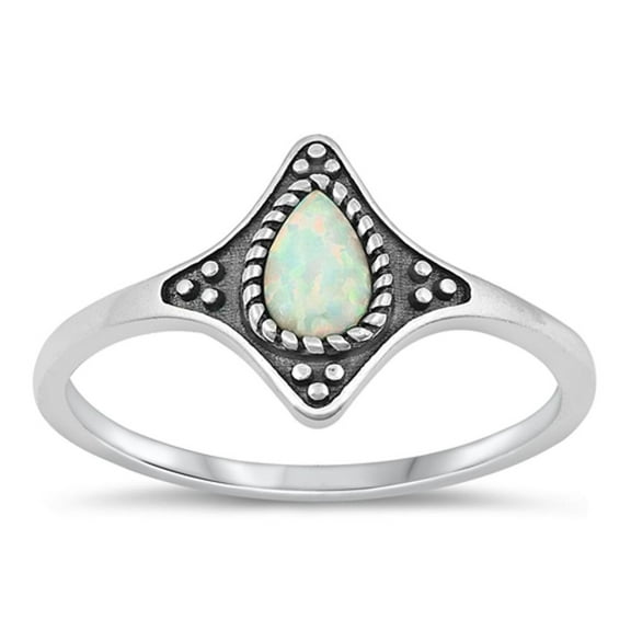 CHOOSE YOUR COLOR White Simulated Opal Ring .925 Sterling Silver Bali Style Band CZ Female Size 6