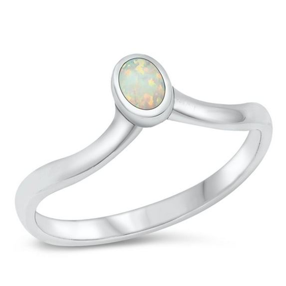 CHOOSE YOUR COLOR White Simulated Opal Ring .925 Sterling Silver Band CZ Jewelry Female Size 4