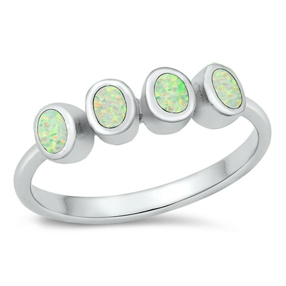 CHOOSE YOUR COLOR White Simulated Opal Ring .925 Sterling Silver Band CZ Jewelry Female Size 5