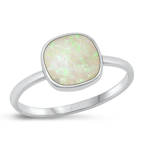 CHOOSE YOUR COLOR White Simulated Opal Ring .925 Sterling Silver Band CZ Jewelry Female Size 6
