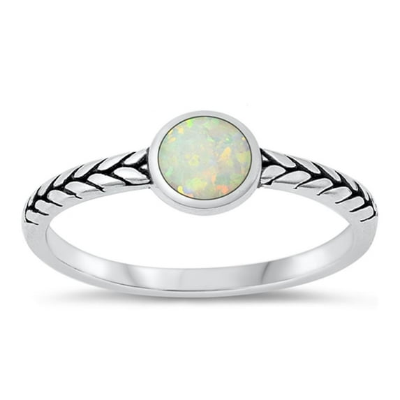 CHOOSE YOUR COLOR White Simulated Opal Ring .925 Sterling Silver Braided Band CZ Female Size 7